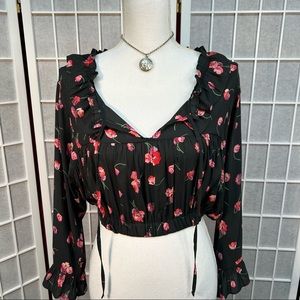 Gap black and Pink floral crop top